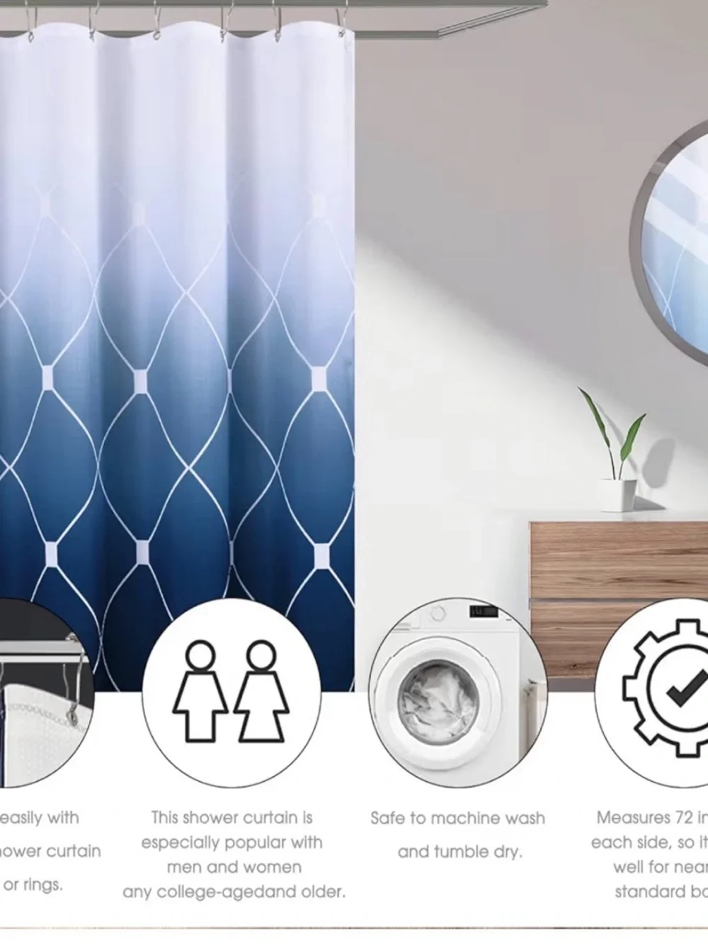 Ombre Navy Geometric Shower Curtain - Home Bath